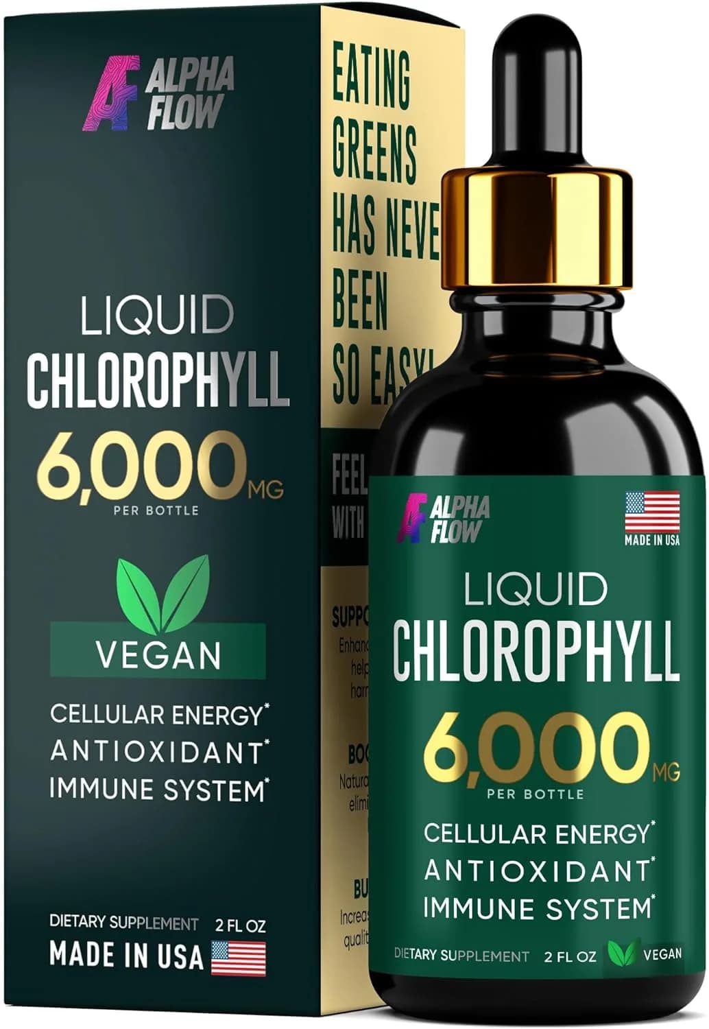 Chlorophyll Liquid Drops 6000 mg - Premium Liquid Chlorophyll & Organic Supplement - All-in-One Antioxidant for Immune Boost, Energy Increase, Digestion Support & Fast Detox - Non-GMO, Vegan