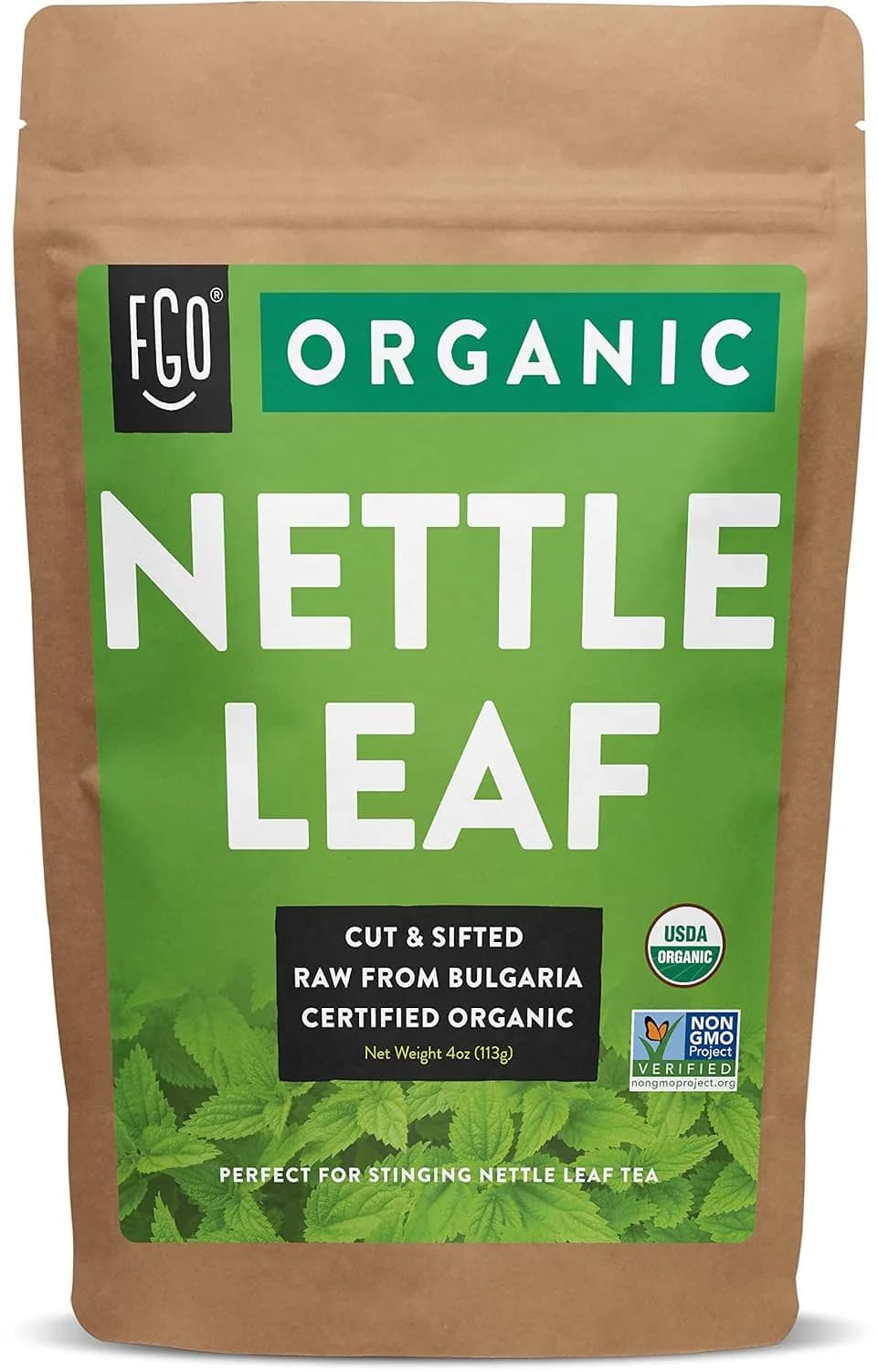 FGO Organic Nettle Leaf Loose Tea Resealable Kraft, 4 oz