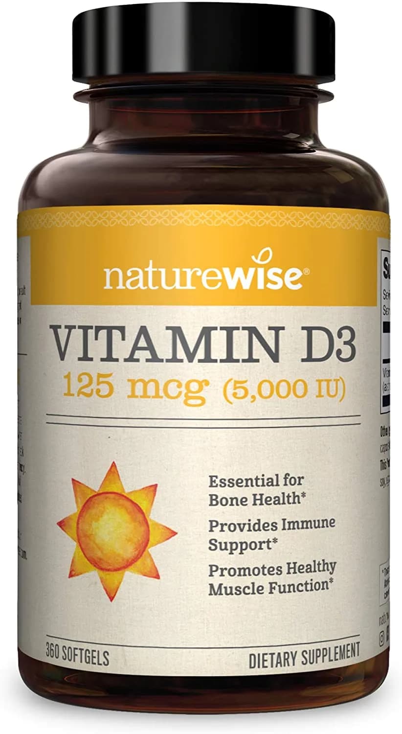 NatureWise Vitamin D3 5000 IU - for Healthy Muscle Function, Bone Health, and Immune Support - Organic Olive Oil, 360 Capsules (1 Year Supply)