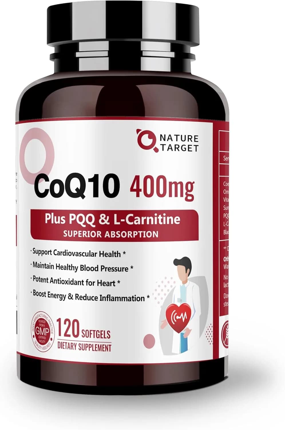 CoQ10 PQQ & Omega-3 Heart Complex, 400 mg, 120 Capsules by Nature target