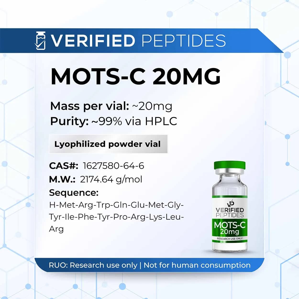 Verified peptides Verified peptides | MOTS-C Peptide (20mg) | High-Purity Research Peptide