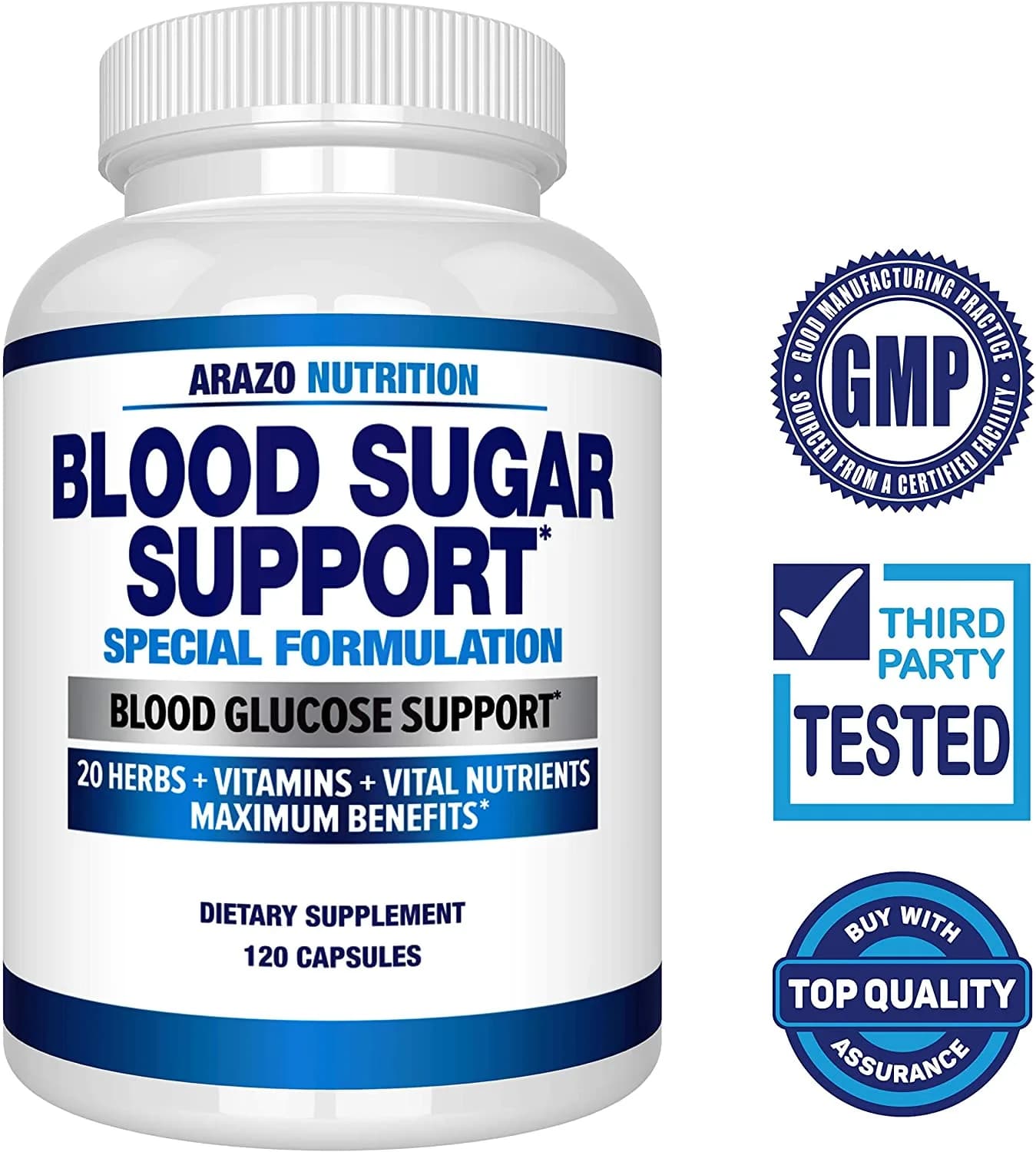 Arazo Nutrition Blood Sugar Support Supplement - 20 Herbs & Multivitamin for Blood Sugar Control - 120 Pills مكمل لدعم سكر الدم ، 20 عشب و فيتامينات متعددة للتحكم فى سكر الدم ، 120 حباية