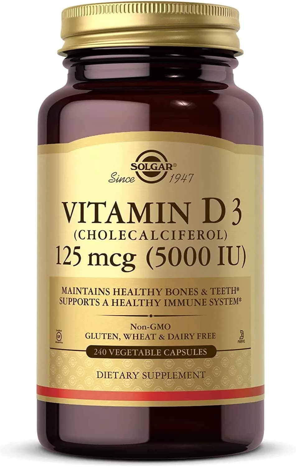 Vitamin D3 (5,000 IU), 125 mcg, 240 Count by Solgar