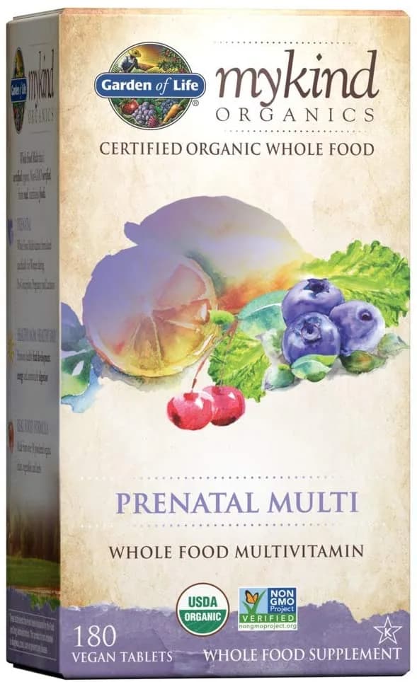 Garden of Life Prenatal Vitamins - mykind Organics Prenatal Multi - 180 Tablets, Vegan Whole Food Multivitamin, Folate not Folic Acid & Stomach Soothing Blend, Organic Prenatals Supplements for Women جاردين اوف لايف ، فيتامينات عضوية متعددة لصحة الأمهات الحوامل ، فيتامينات غذائية كاملة نباتية عضوية ، 180 حباية نباتية