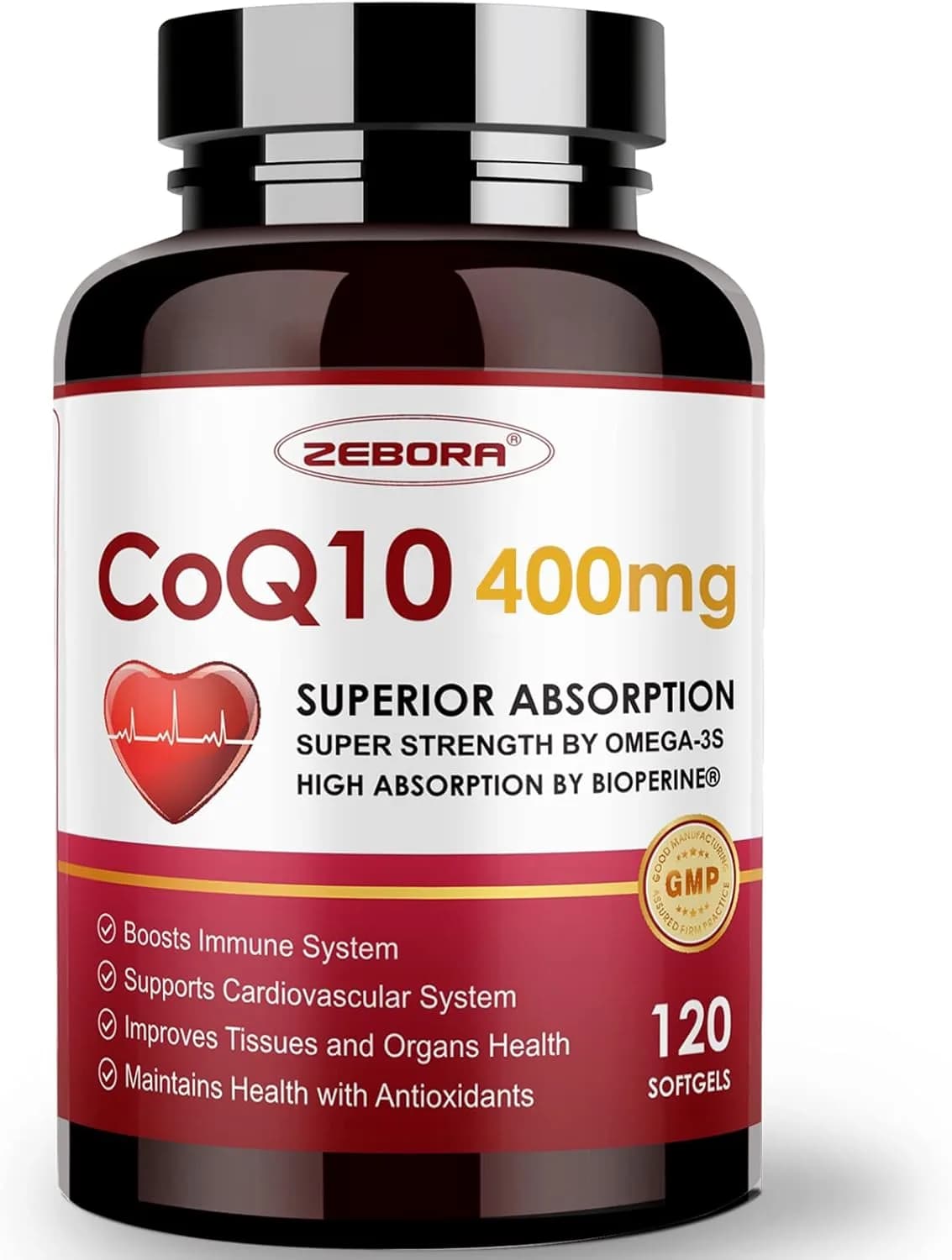 ZEBORA CoQ10-400mg-Softgels with PQQ, BioPerine & Omega-3 |120 Softgels