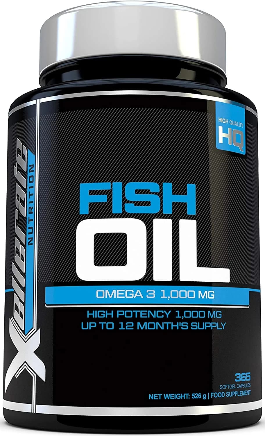Xellerate NUTRITION Omega 3 Fish Oil 1000mg - 365 Softgels - High Strength Omega 3 Fish Oil Supplement Promoting Healthy Heart, Joints and Skin - Triple Strength EPA & DHA - Made in the UK أوميجا3 من زيت السمك 1000 مجم لصحة القلب والمخ والمفاصل والجلد 365 سوفت جيل