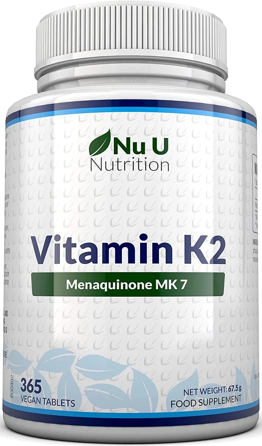 Nu U Nutrition Vitamin K2 MK 7 200mcg - 365 Vegetarian and Vegan Tablets (not Capsules) - One Year Supply of High Strength Vitamin K2 Menaquinone MK7 فيتامين ك2 200ميكروجرام- 365حباية نباتية