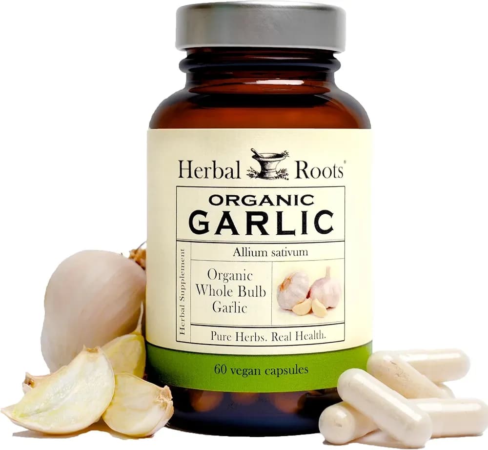 Herbal Roots Organic Whole Bulb Garlic Pills  | 600 mg - 60 Organic Vegan Capsules