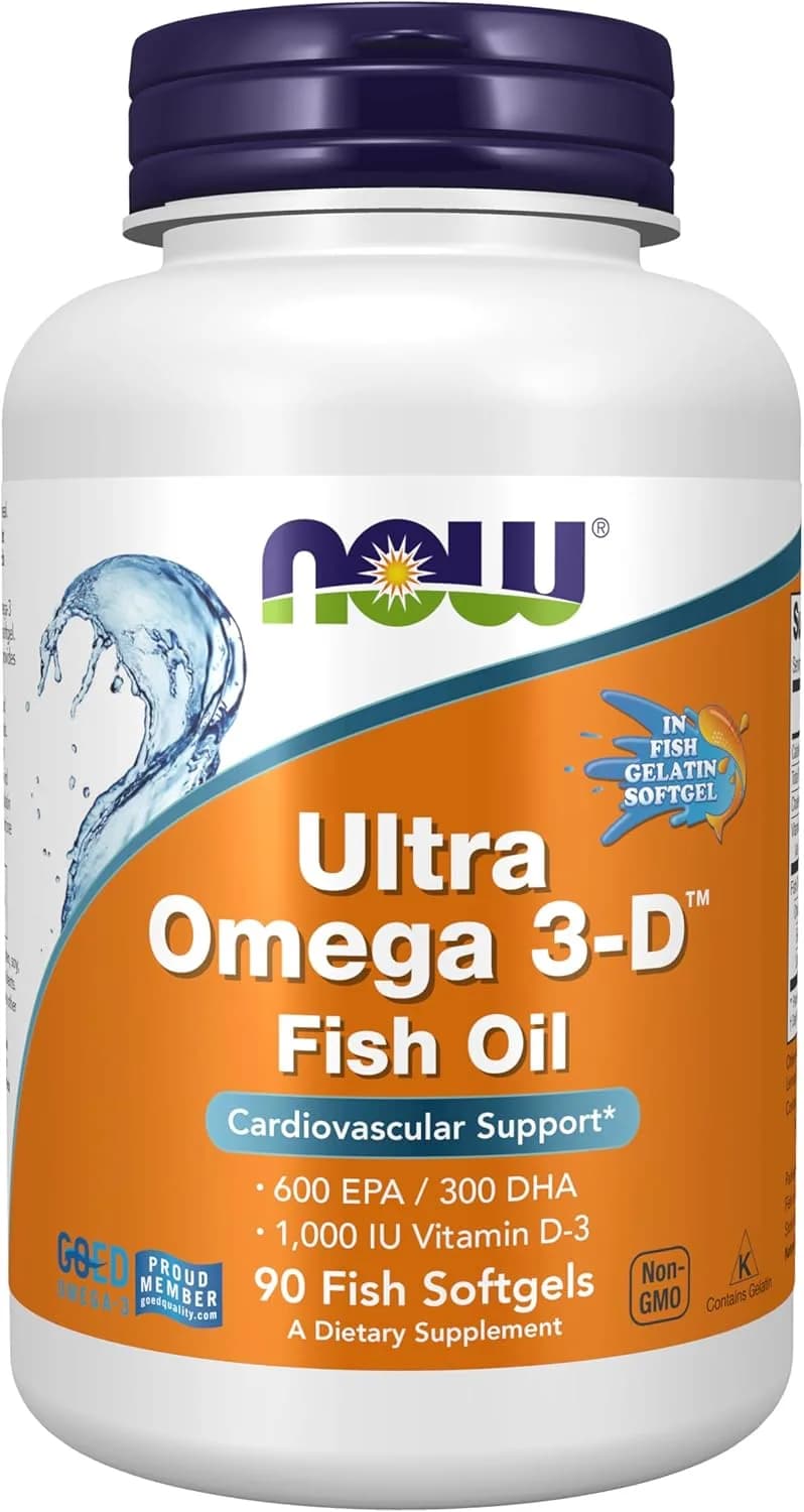 Ultra Omega 3-D Fish Oil with Vitamin, 90 Softgels by NOW