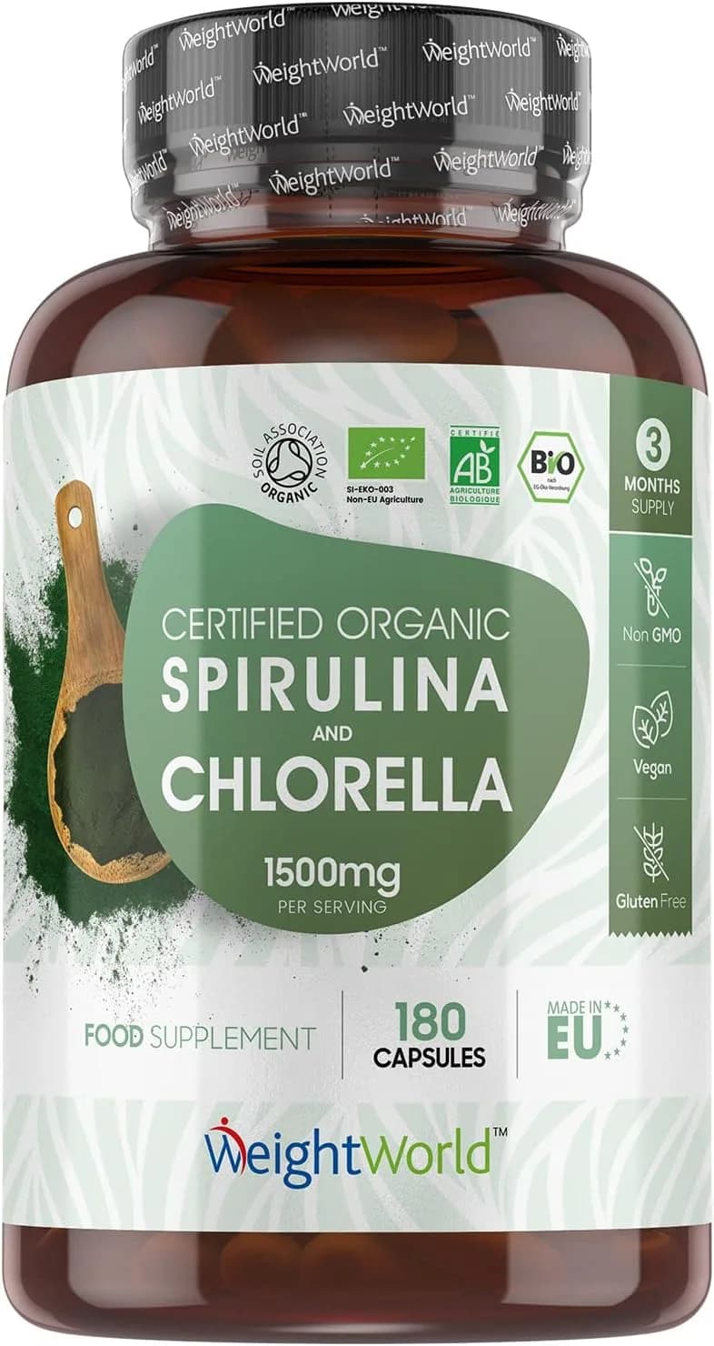WeightWorld Organic Spirulina and Chlorella, 180 Capsules