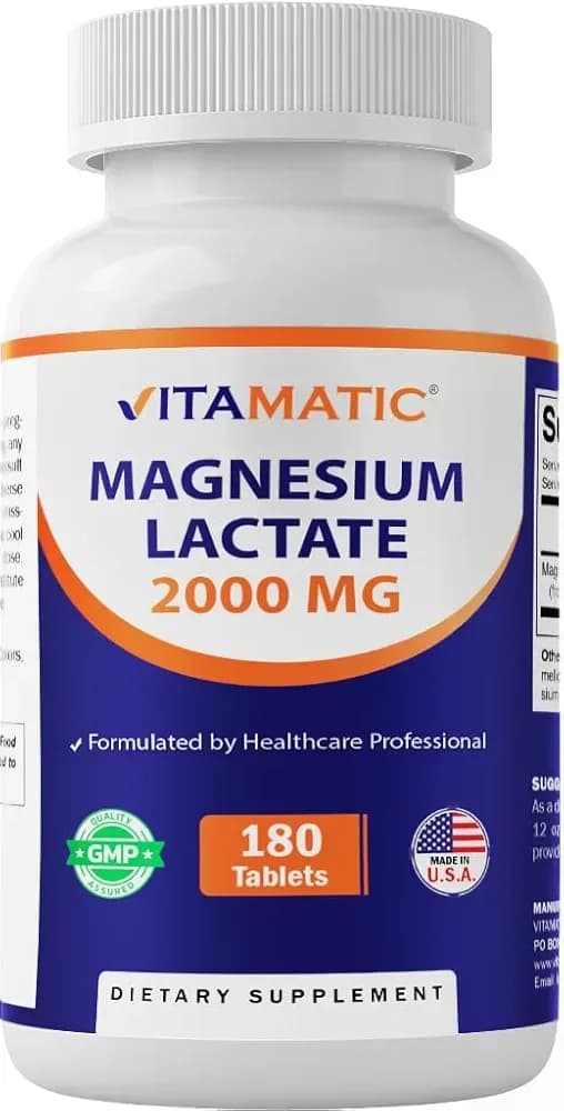 Magnesium Lactate Elemental Mg, 240 mg, 180 Tablets by Vitamatic