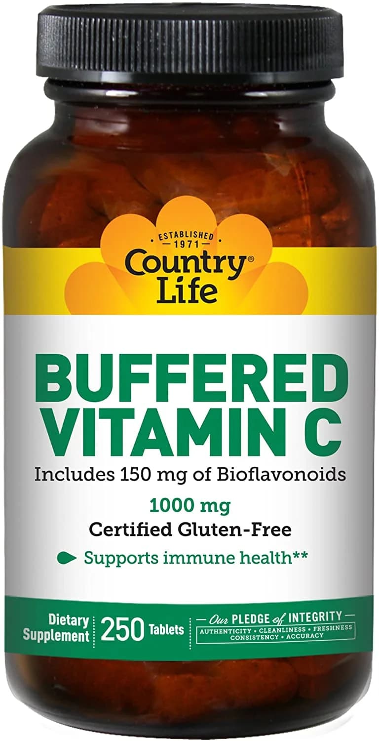 Country Life Buffered Vitamin C 1,000mg with Rose Hips, 250 tablets