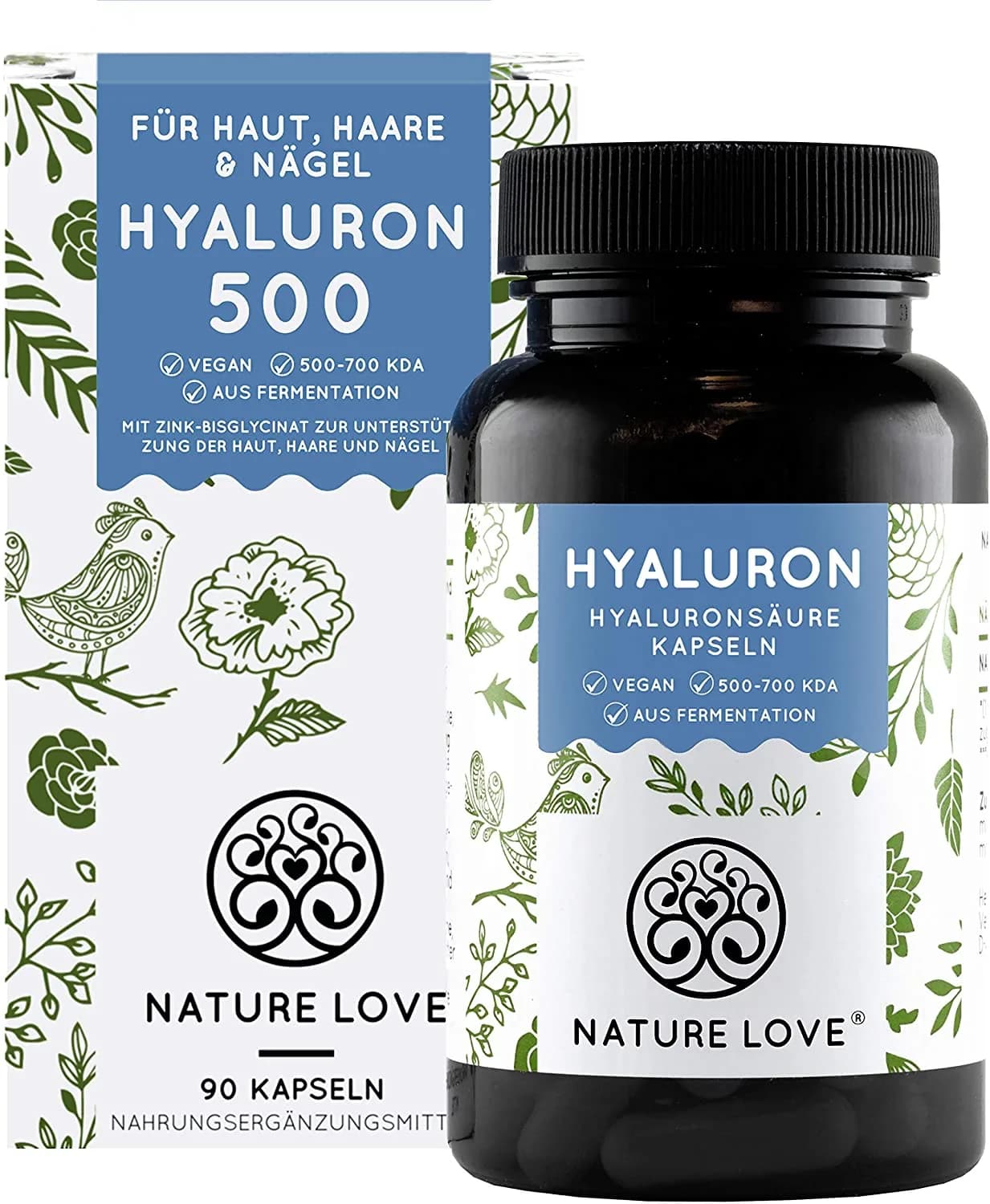 NATURE LOVE® Hyaluronic Acid Capsules - Vergleichssieger 2019* - High dose: now 500mg instead of 400mg - 90 pieces (3 months) - 500-700 kDa - Laboratory tested, vegan, Made in Germany حمض الهيالورونيك النباتى- 500مجم
