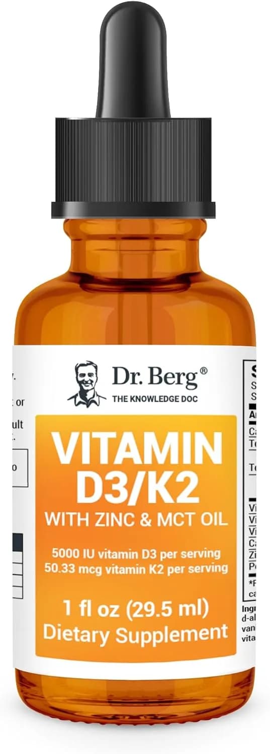 Dr. Berg Liquid Vitamin D3 & K2, Premium Drops with MCT Oil & Zinc, 29.5 ml