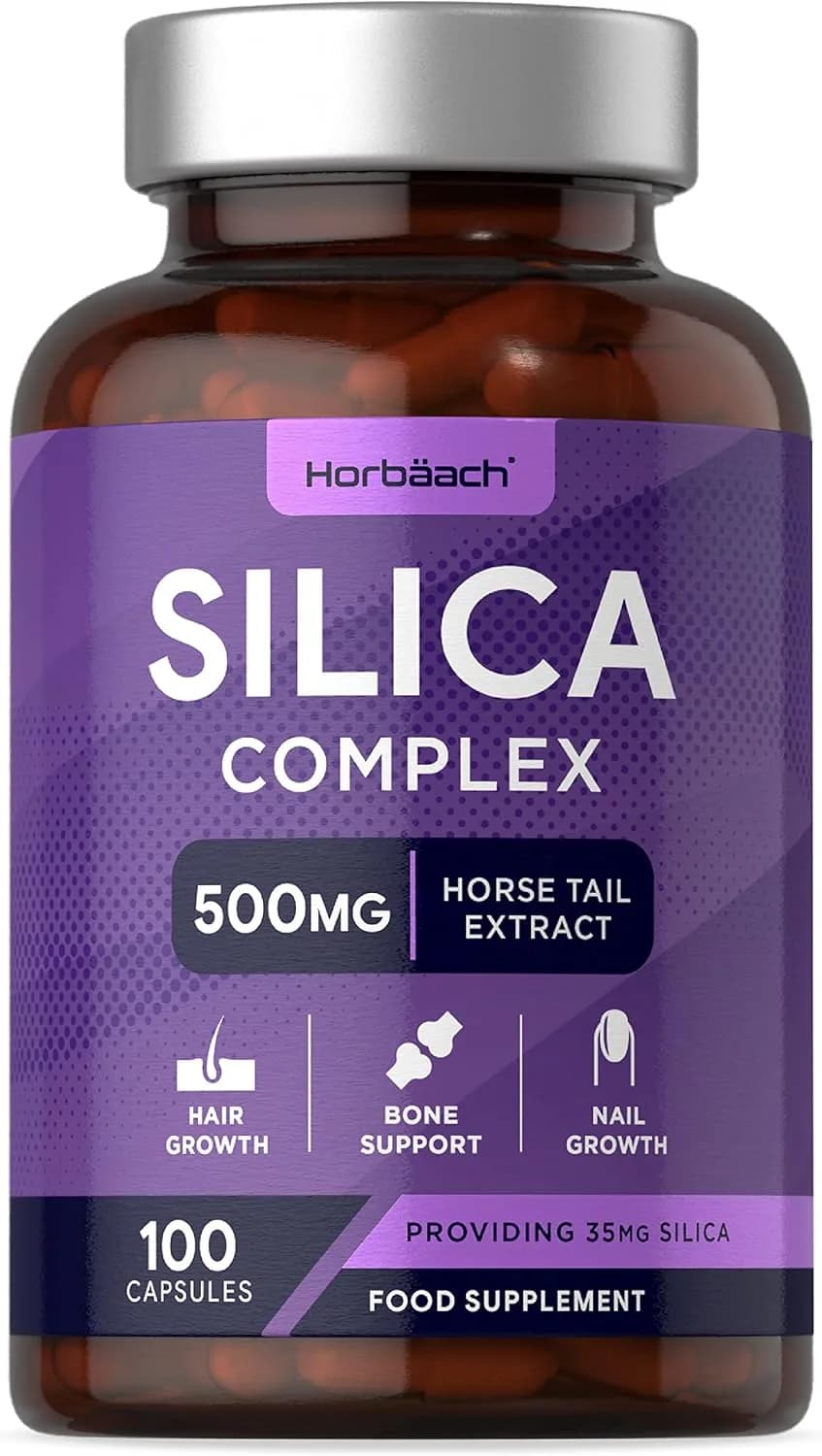 Silica 500mg | 100 Capsules | High Strength Botanical Silica Extract from Horsetail | One-A-Day Formula for Hair, Skin, Nails | Non-GMO Tablets, Gluten Free Supplement