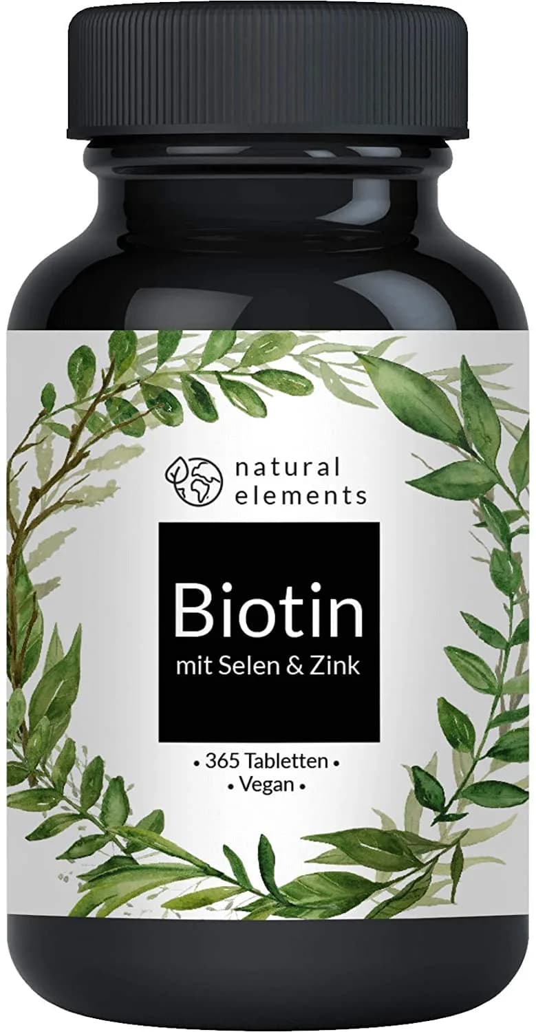 Natural elements Biotin + Selenium + Zinc 365 - Vegan Tablets - No Magnesium Stearate - Laboratory Tested and Made in Germany البيوتين والسيلينيوم والزنك- 365حباية نباتية