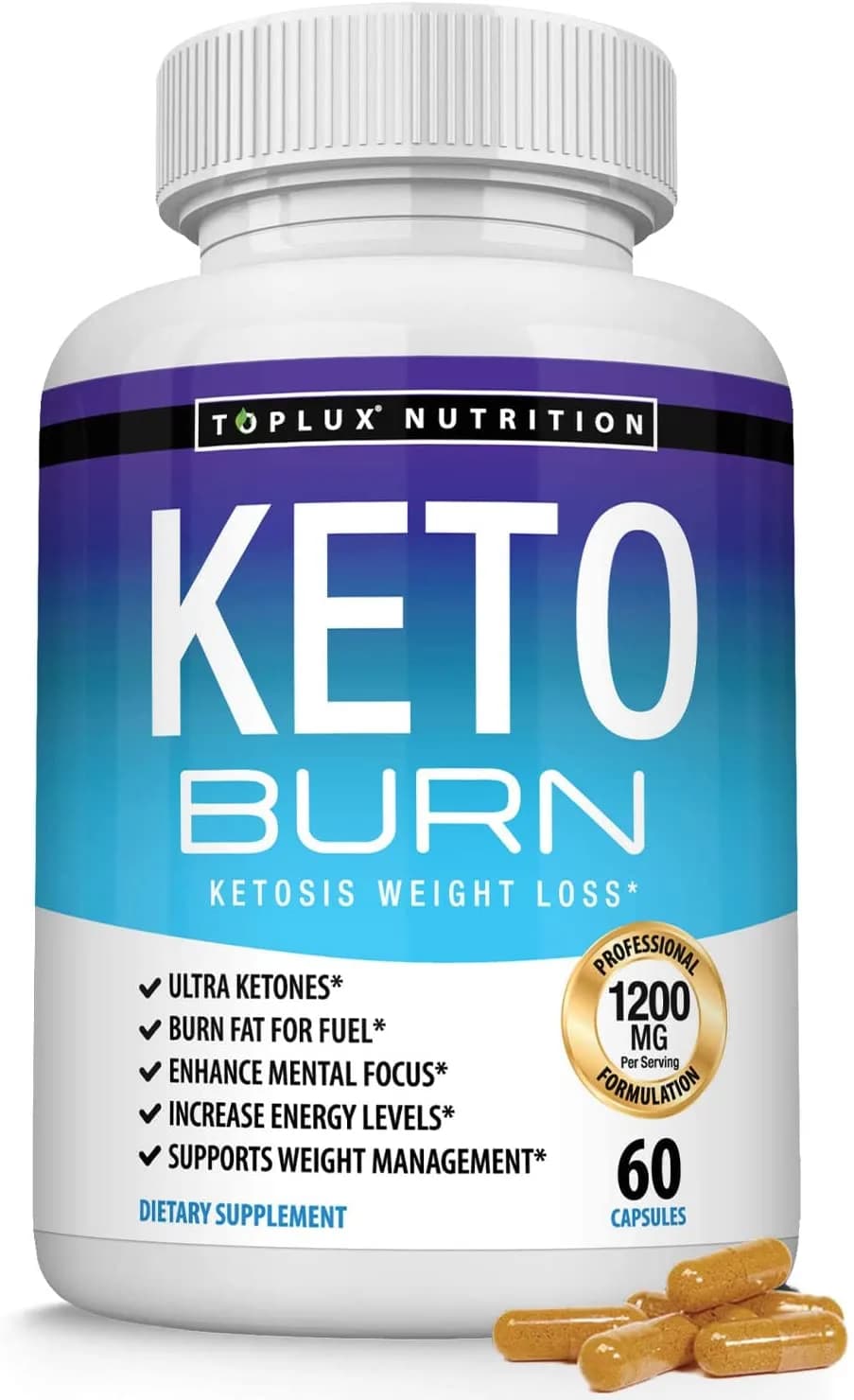 Keto Burn Pills Ketosis Weight Loss - 1200 Mg Ultra Advanced Natural Ketogenic Fat Burner Using Ketone Diet Boost Energy Focus & Metabolism Appetite Suppressant Men Women 60 Capsules Toplux Supplement