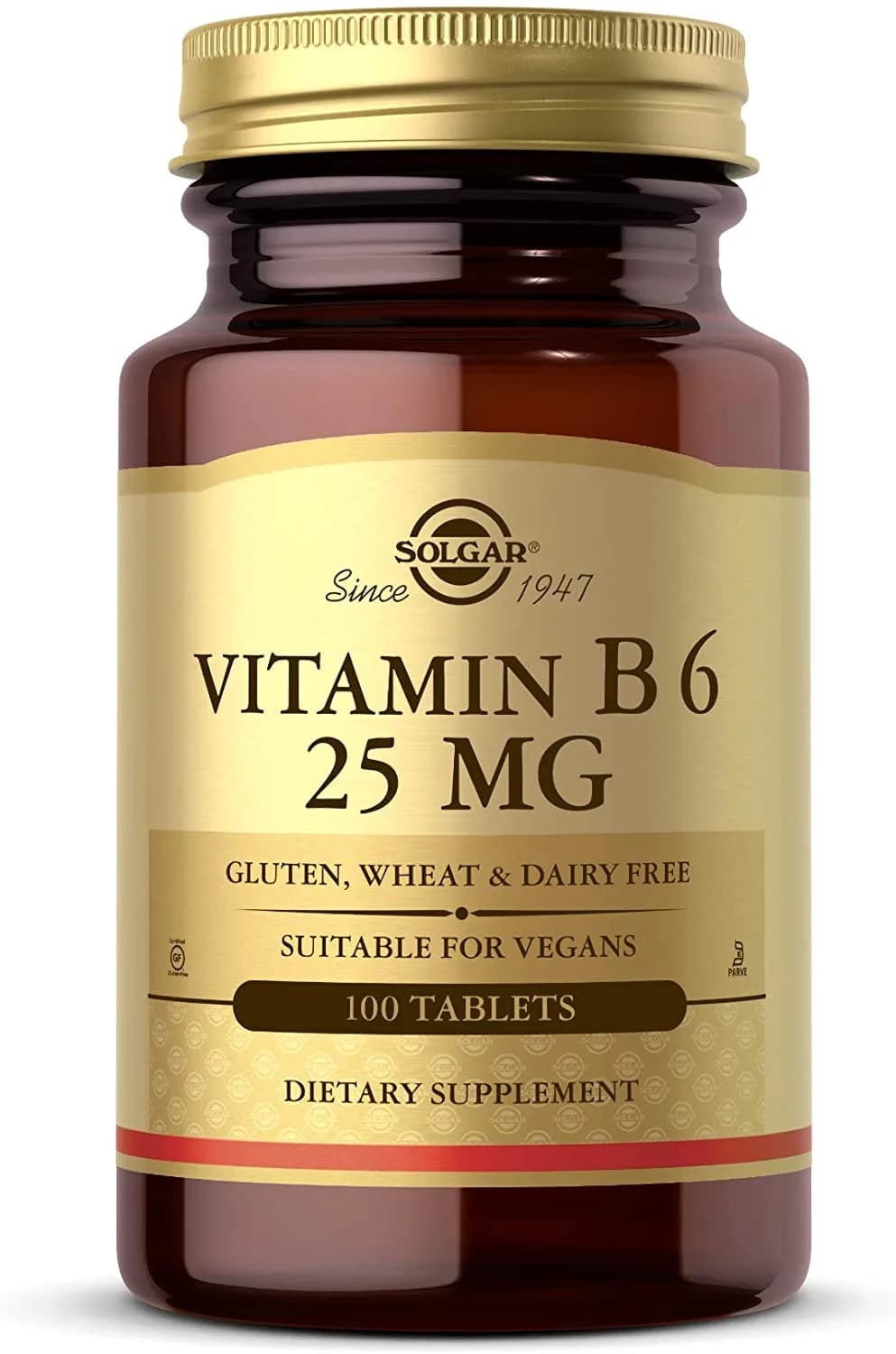 Solgar Vitamin B6 25 mg, 100 Tablets - Supports Energy Metabolism, Heart Health & Healthy Nervous System - B Complex Supplement - Vegan, Gluten Free, Dairy Free, Kosher - 100 Servings فيتامين ب6، 25 مجم لصحة القلب والجهاز المناعى 100 حباية