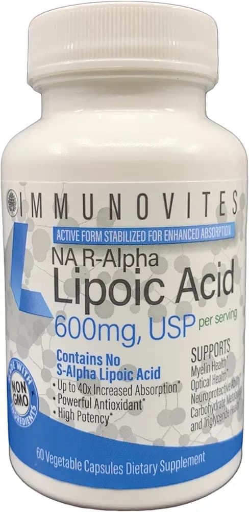 IMMUNOVITES Stabilized R-Alpha Lipoic Acid ((True)) 600mg per Serving [[High Potency & up to 40x Increased Absorption]] (Na R-ALA) (Na R-LA) (Na R-Lipoate) (1 Bottle)