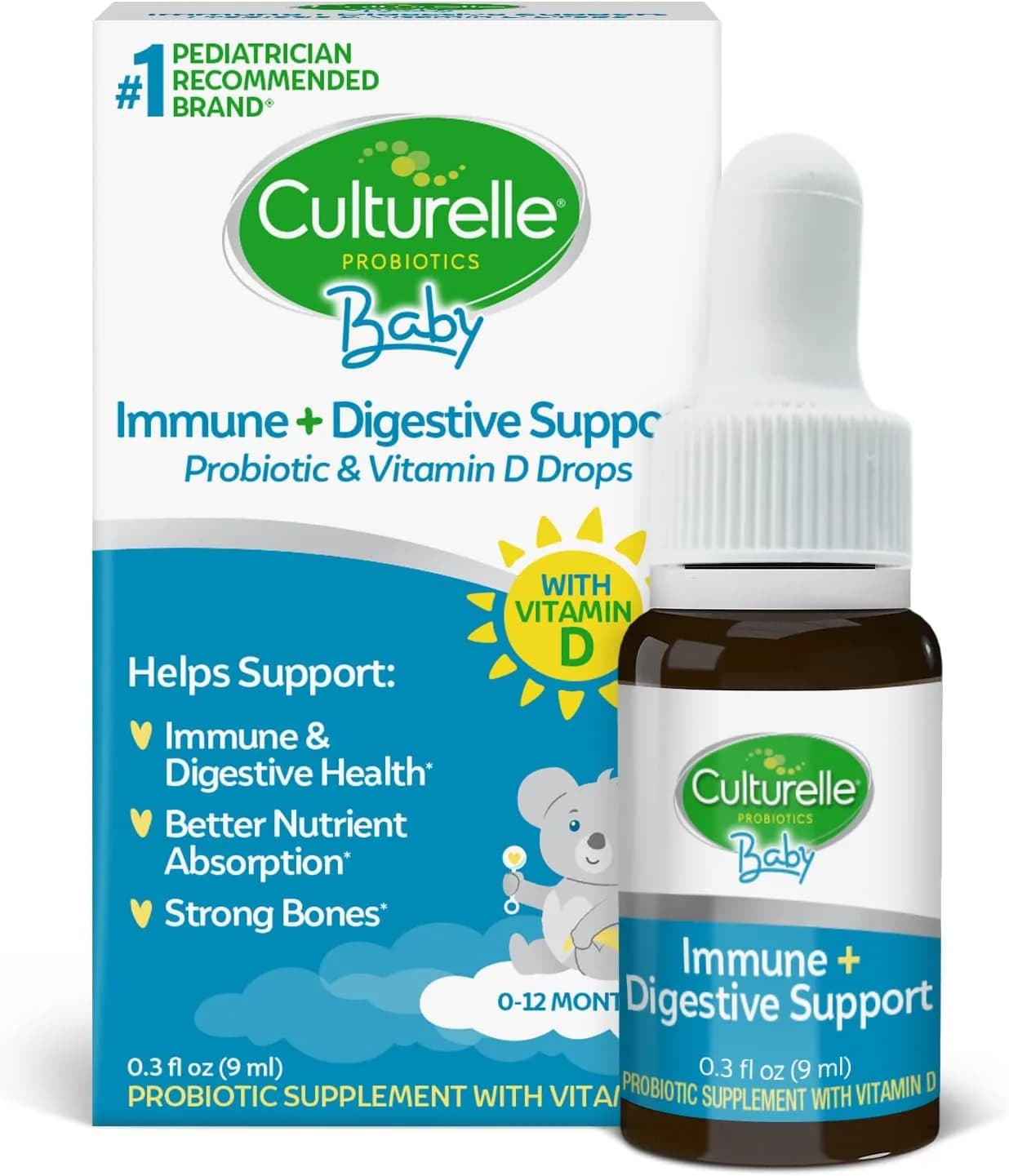 Culturelle Baby Probiotic Drops + Vitamin D, Immune & Digestive Health Support for Babies, Infants & Newborns 0-12 Months, 30 Day Supply, 9ml