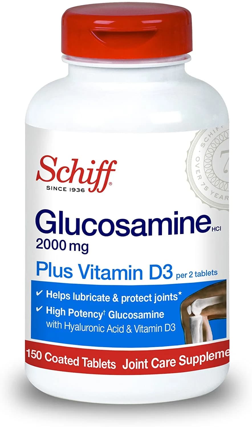 Schiff Glucosamine 2000mg with Vitamin D3 and Hyaluronic Acid ,Joint Supplement-150 tablets