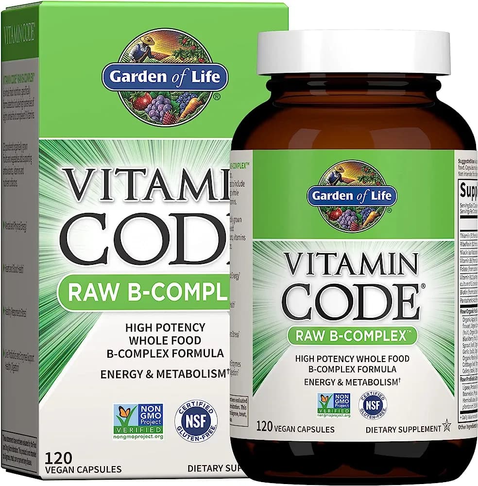 Garden of Life Raw B Complex - Vitamin Code - 120 Vegan Capsules, High Potency Vitamins for Energy & Metabolism with B2 Riboflavin, B1, B3, B6, Folate, B12 as Methylcobalamin & Biotin Plus Probiotics