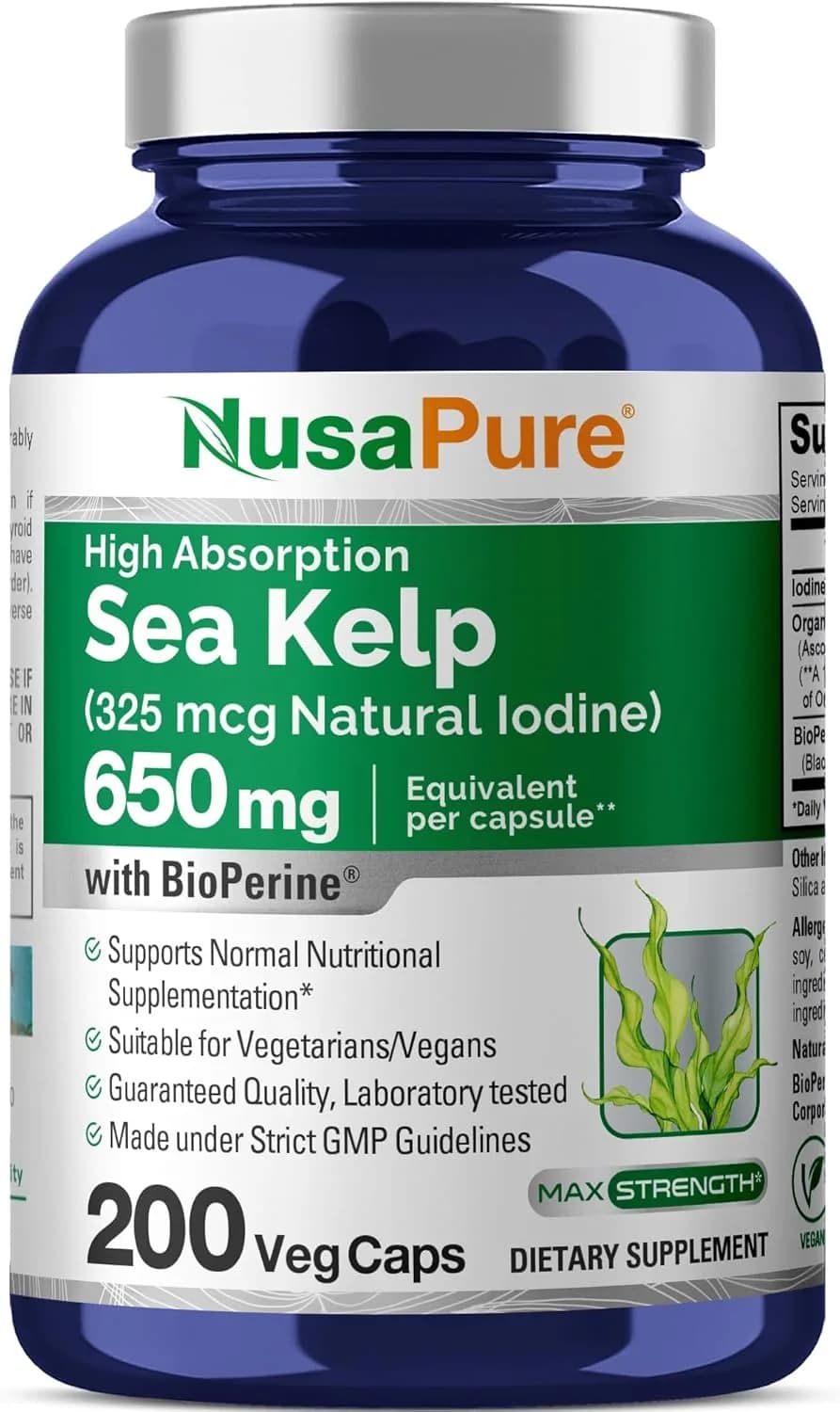 Nusapure Organic Sea Kelp, 325 mcg, 200 Capsules by Nusapure