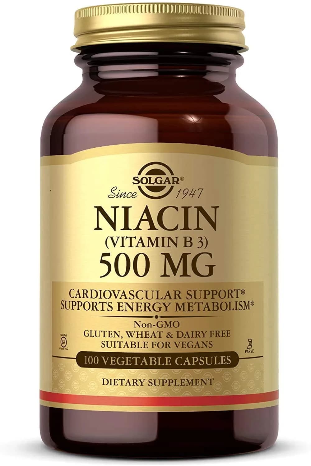 Solgar Niacin (Vitamin B3) 500 mg, 100 Vegetable Capsules - Cardiovascular Support - Energy Metabolism - Non-GMO, Vegan, Gluten Free, Dairy Free, Kosher - 100 Servings النياسين 500 مجم ، 100 كبسولة نباتية