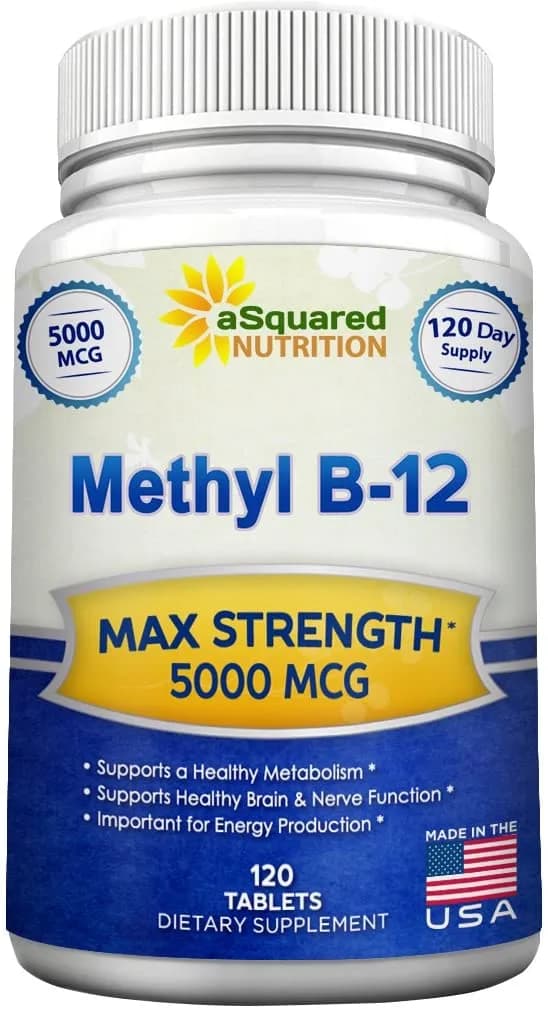Vitamin B12 with Methylcobalamin Energy & Brain, 5000 mcg, 120 Tablets by aSquared Nutrition