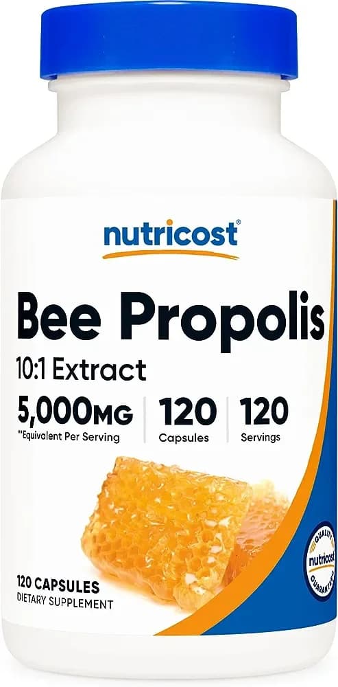 Nutricost Bee Propolis 10:1 Extract 5,000mg Equivalent, 120 Capsules - Gluten Free, Non-GMO, Vegetarian Dietary Supplement, from 500mg of 10:1 Extractالبروبوليس من نوتريكوست 500مجم عبوه 120 كبسوله