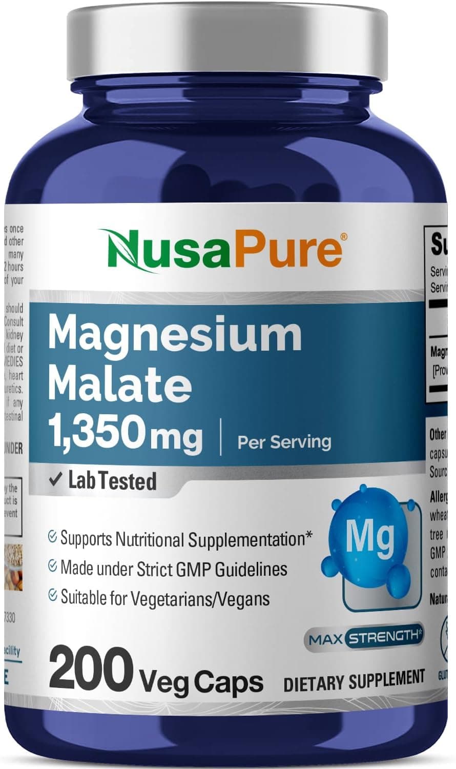 Nusapure Magnesium Malate 1350 mg, 200 Capsules