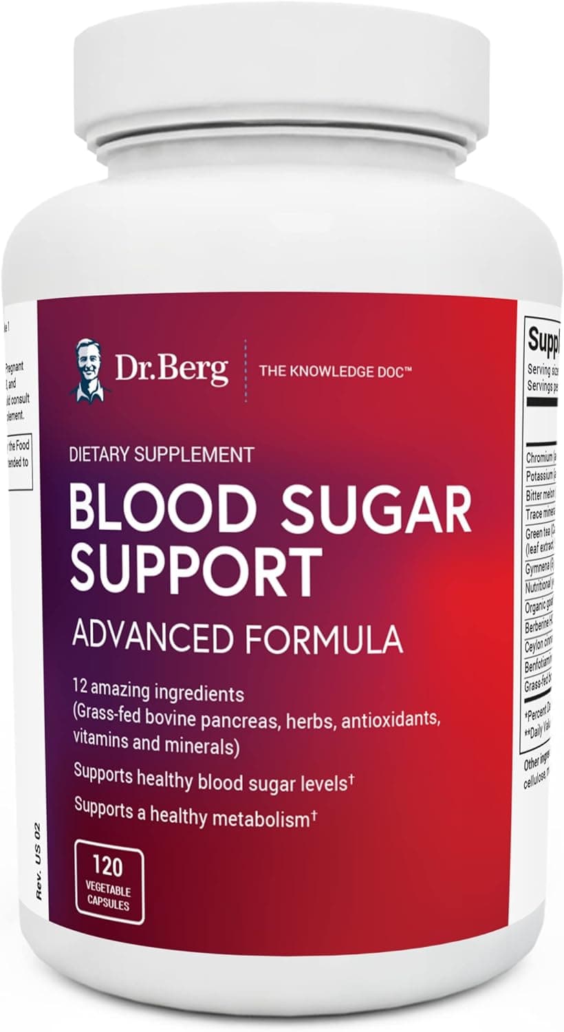 Dr Berg's Dr. Berg Blood Sugar Support | Advanced Natural Formula for Energy &amp; Balance | 120 Capsules