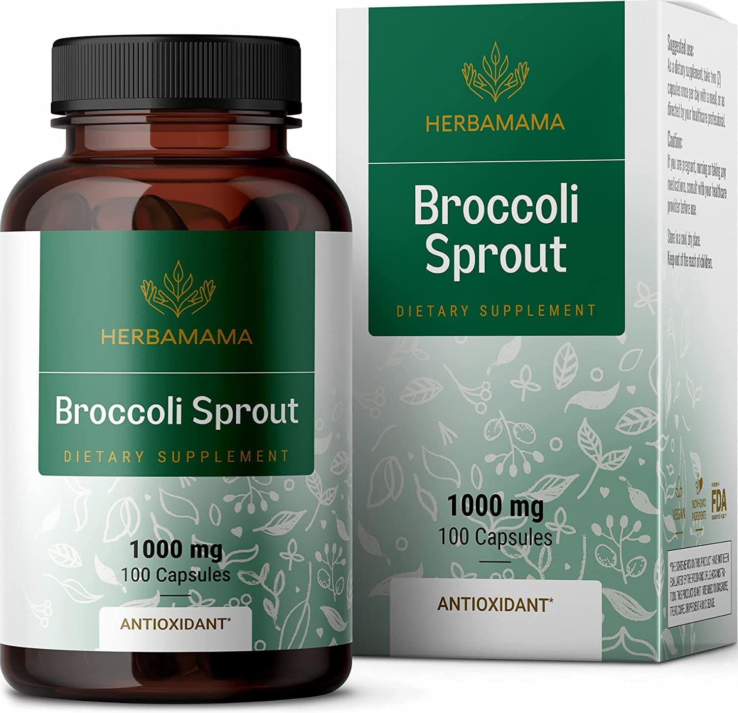 HERBAMAMA Broccoli Sprouts Capsules | 1000mg | 100 Caps