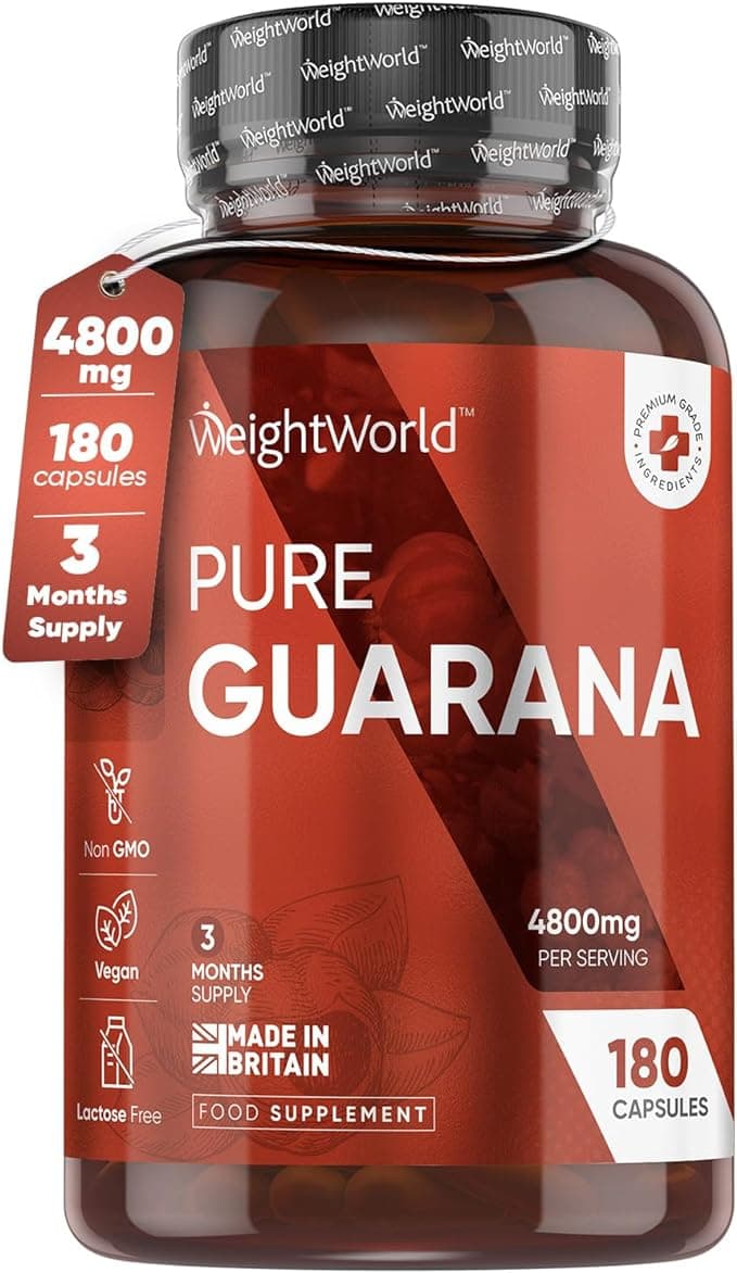 WeightWorld Caffeine Supplement with No Jitter - 4X More Caffeine Than Coffee - 180 Guarana Capsules