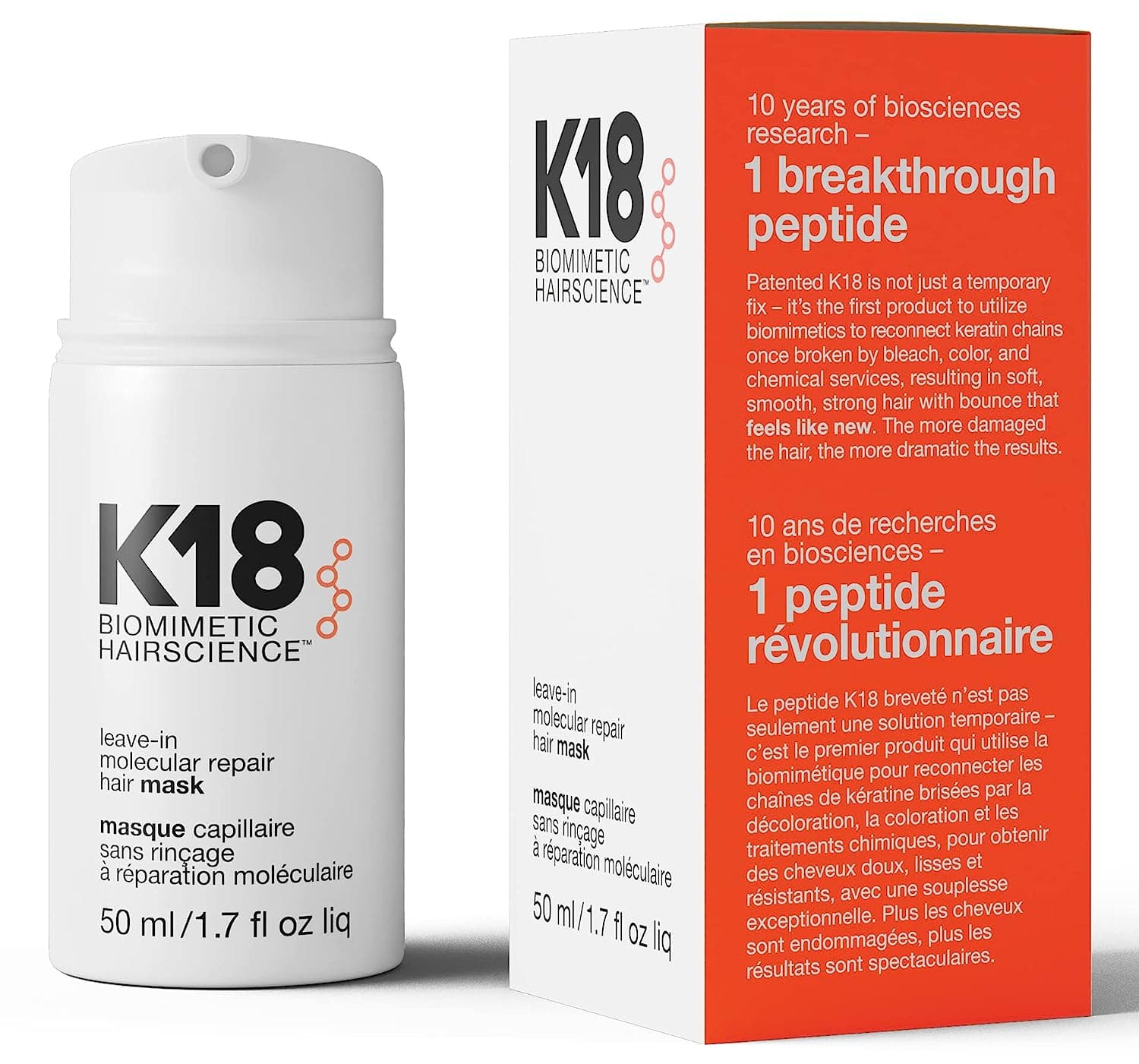 K18 Leave-In Molecular Hair Mask, Repairs Dry or Damaged Hair | 50 ml