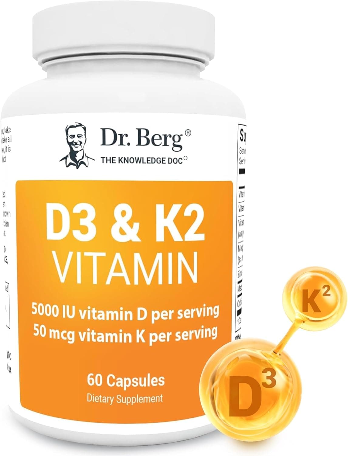 Dr Berg's Dr Berg, Vitamin D3 &amp; Vitamin K2, 60 Capsules