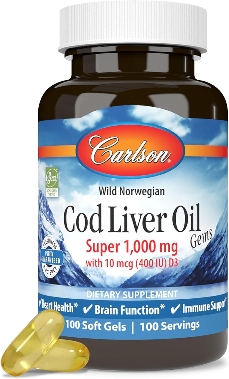 Carlson Cod Liver Oil 1000 mg 100 Softgels