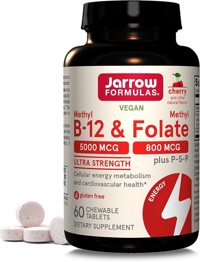 Jarrow Ultra Strength Methyl B-12 &amp; Methyl Folate | 60 Chewable Tablets