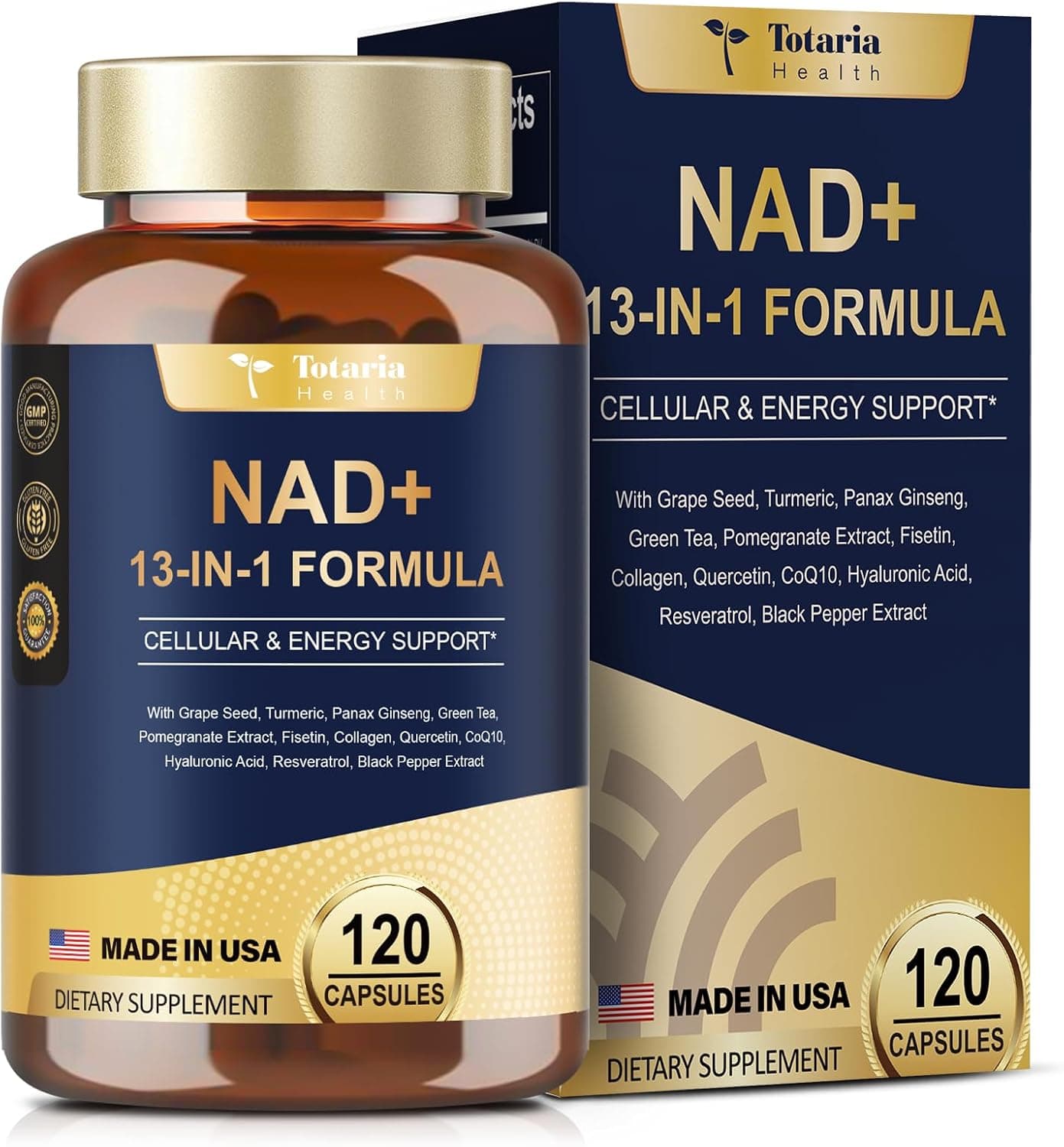 NAD+ Supplement with Nicotinamide Riboside, Resveratrol, Quercetin &amp; Betaine – 120 Capsules