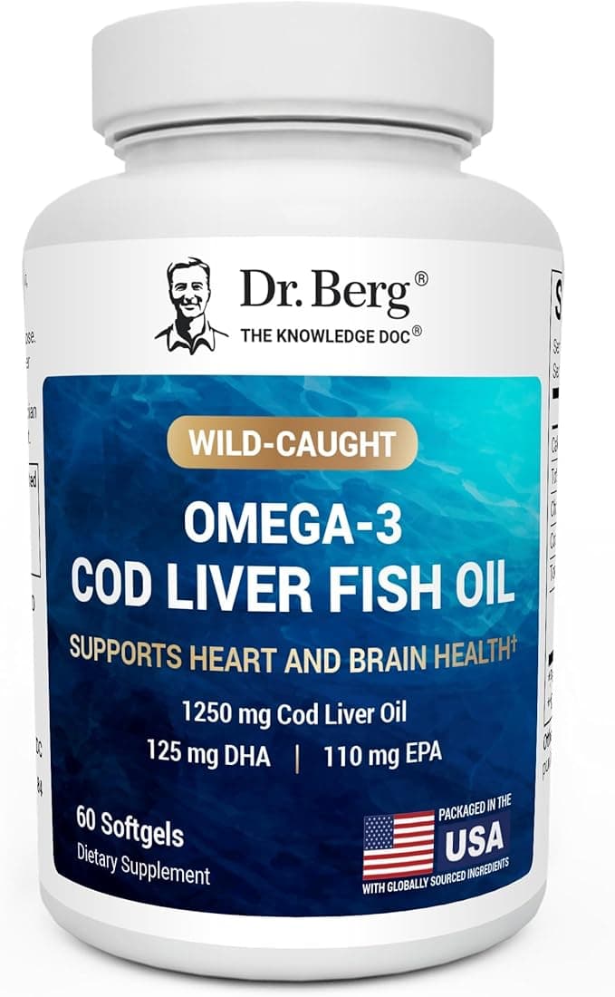 Dr. Berg Cod Liver Oil | Wild Caught Omega-3 &amp; Vitamin A+D | 60 Softgels