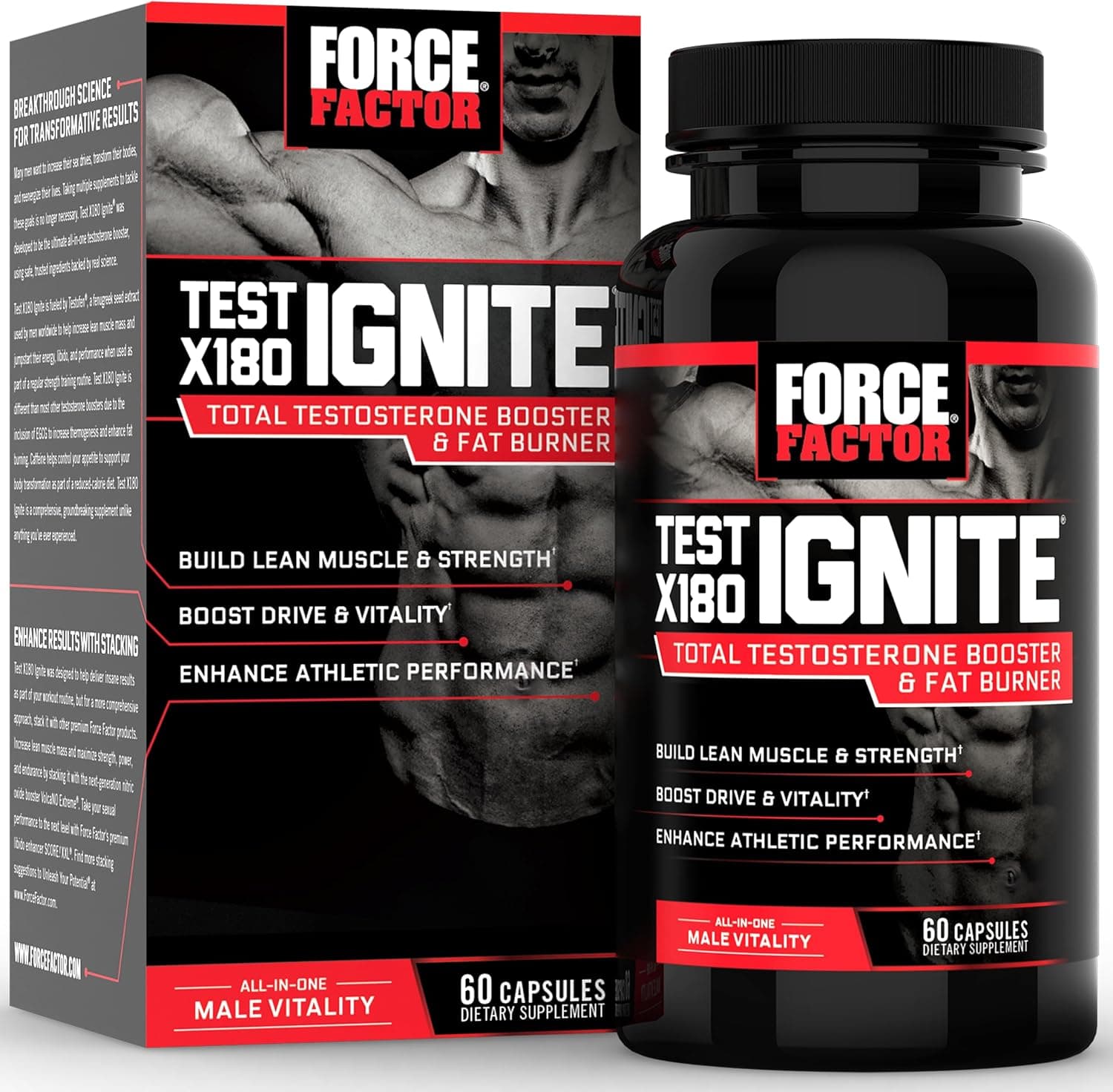 Force Factor Test X180 Testosterone Booster – Ultimate Muscle &amp; Drive | 60 Count