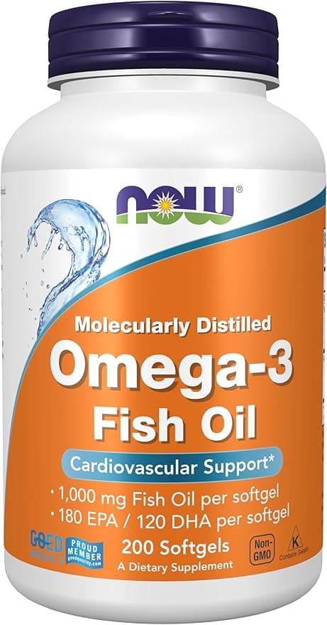 NOW Foods Omega-3 | Molecularly Distilled Fish Oil 1000mg | 200 Caps