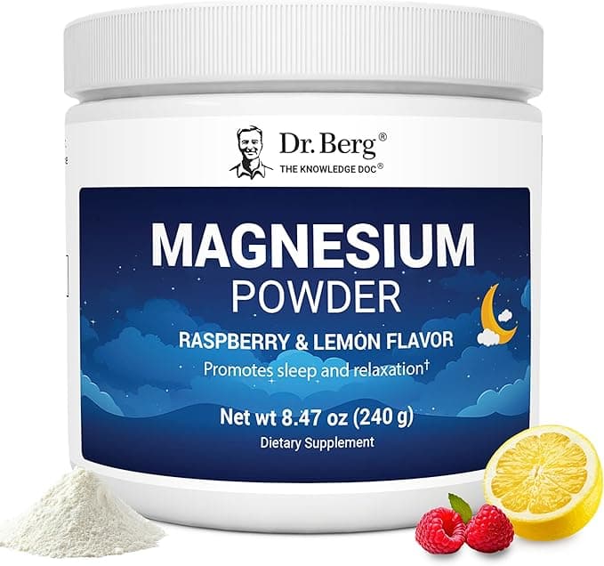 Dr. Berg Magnesium Glycinate Powder | With D3 &amp; Zinc | 50 Servings | Delicious Raspberry &amp; Lemon Flavor