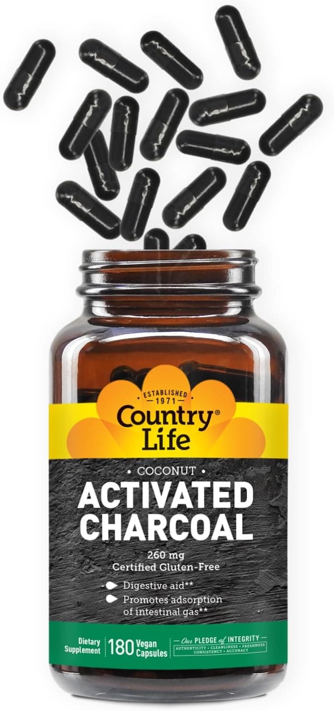 Country Life Activated Organic Coconut Charcoal | 180 Capsules