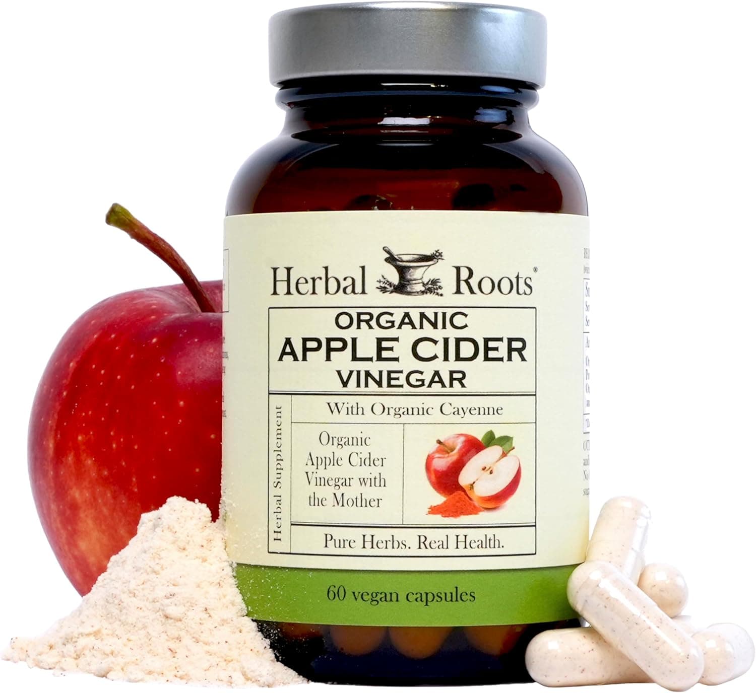 Herbal Roots Organic Apple Cider Vinegar + Cayenne | 650mg | 60 Vegan Capsules