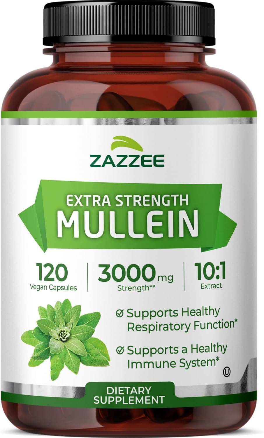 Zazzee Mullein Leaf Extract | Lung Support | 120 Capsules