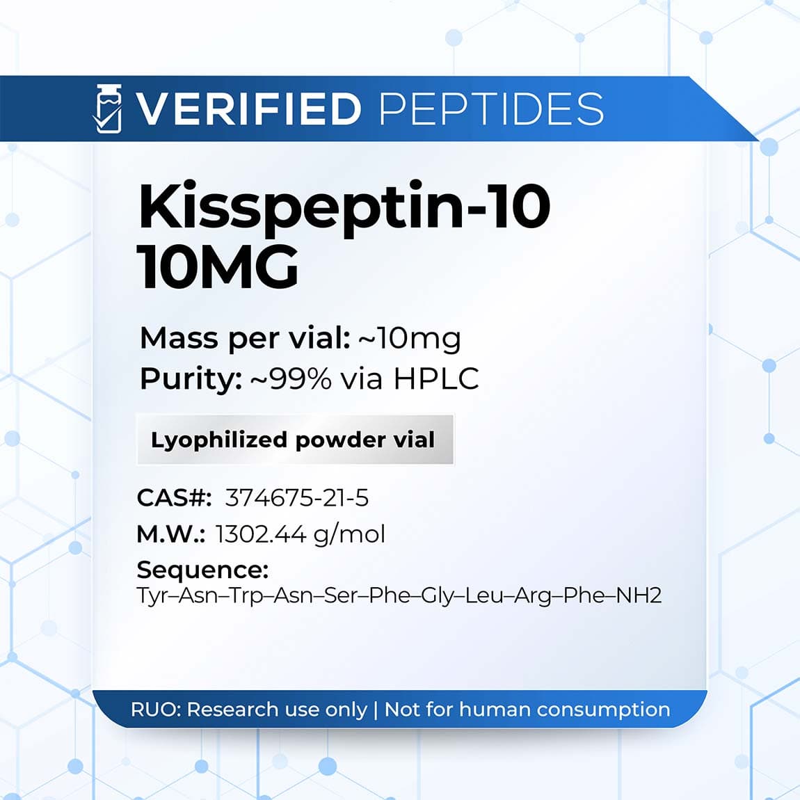 Verified Peptides | Kisspeptin Peptide (10mg) | High-Purity Peptide