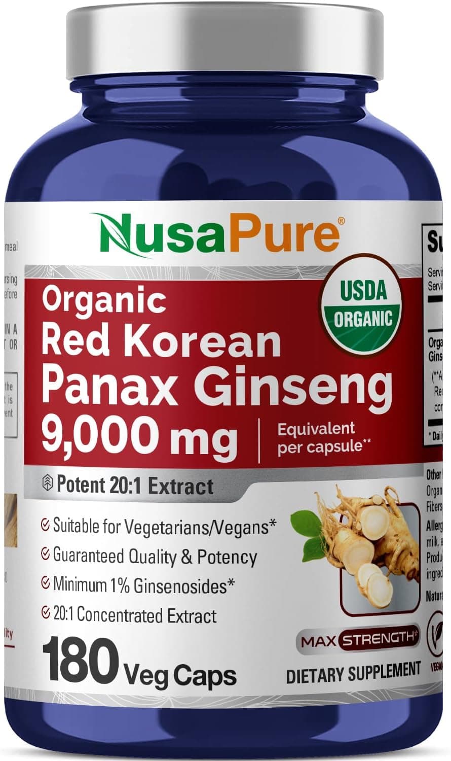 Nusapure Red Korean Panax Ginseng, 9000 mg, 180 Capsules by Nusapure