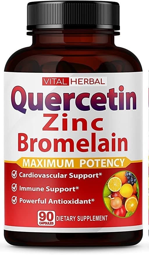 Premium High Purity Quercetin 98% with Bromelain Capsules Equivalent to 3470 mg - Maximum Potency with Green Tea Ashwagandha - Supports Overall Health Strength Energy - 90 Days Supply