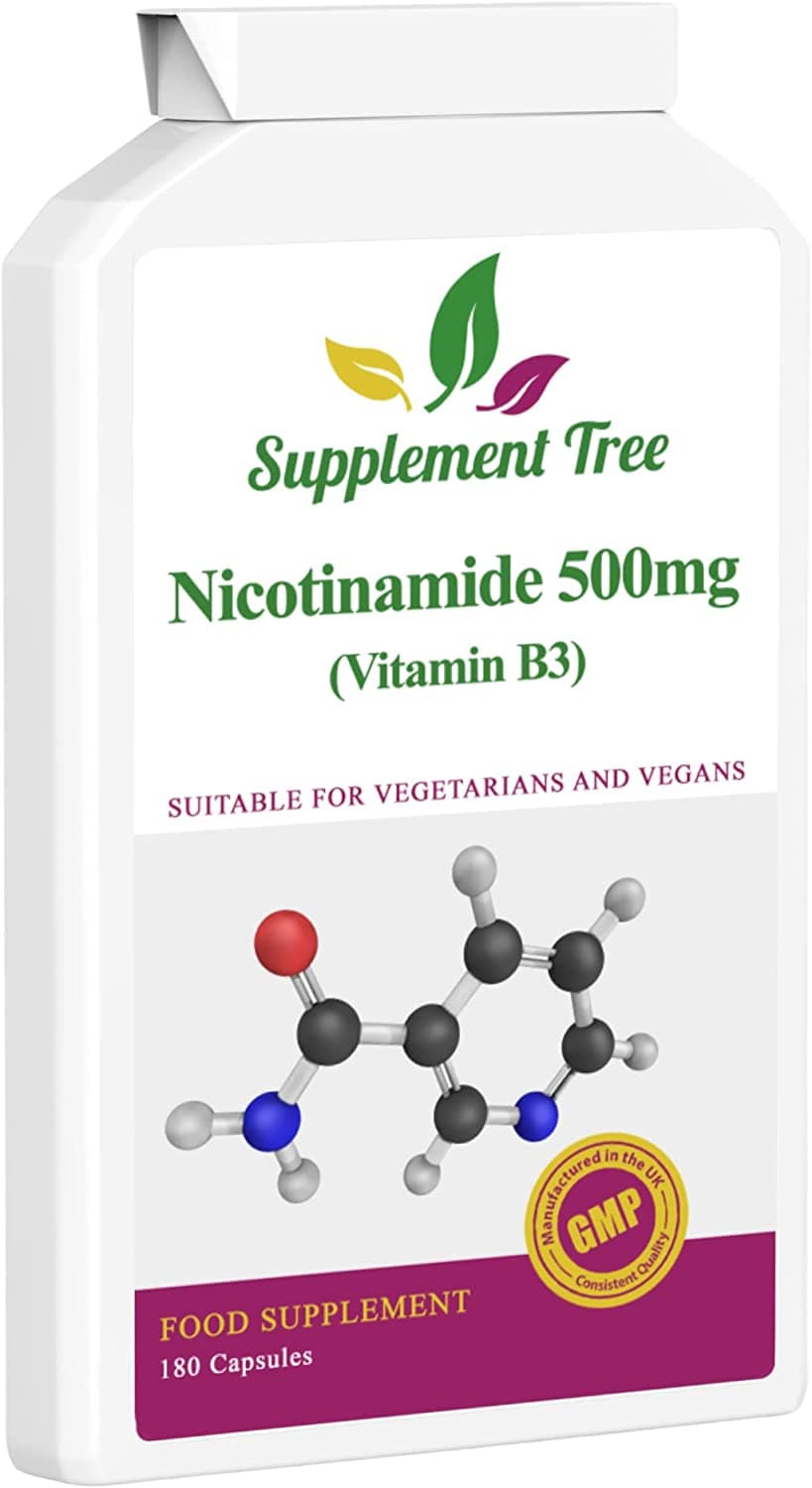Supplement tree Vitamin B3 Nicotinamide 500mg 180 Capsules | Flush Free Niacinamide | UK Manufactured | Suitable for Vegans & Vegetarians فيتامين ب3 النباتى (نيكوتيناميد) 180 كبسولة